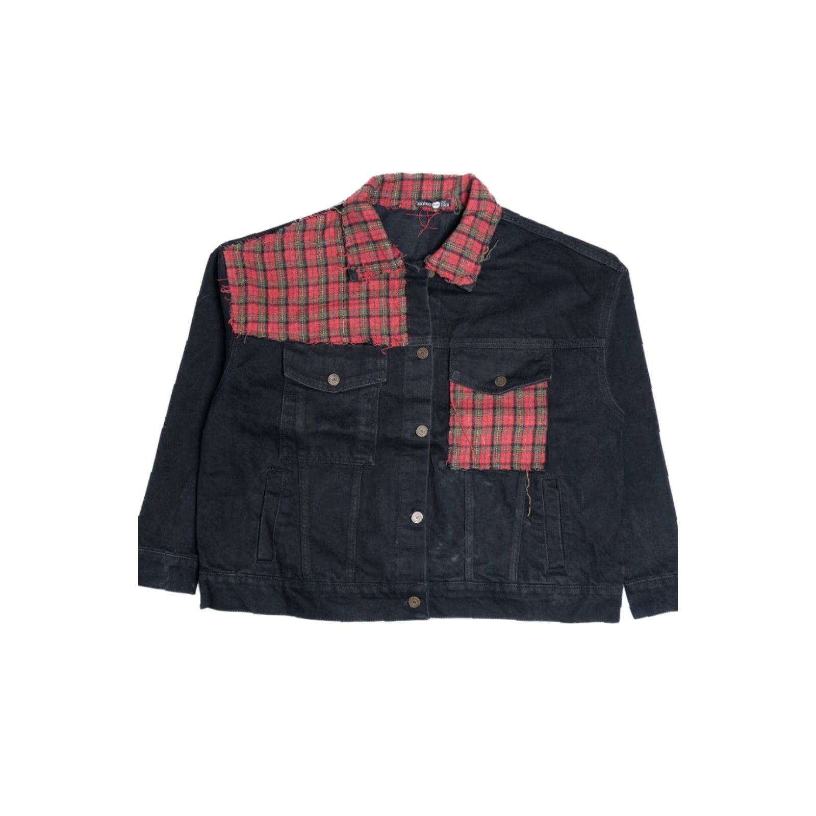 Boohoo VINTAGE Boohoo Upcycled Flannel & Harley Davidson Back Patch Denim Jacket Shirt XX-Large Black Cotton Mens Size US XXL / EU 58 / 5 - 2 Thumbnail