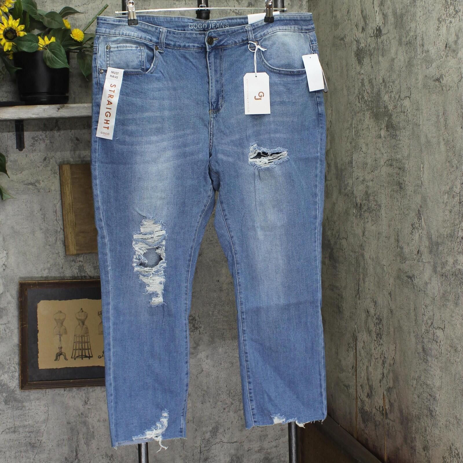 Other Nwt Gogo Jeans Frayed Jeans Medium White Wash Blue 20w Size 42" / US 20 - 1 Thumbnail