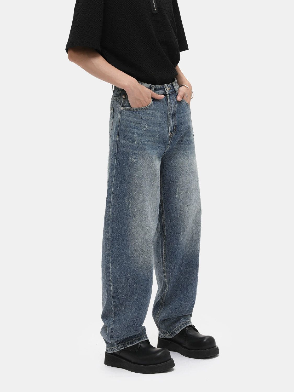 Vintage High street distressed loose washed casual scimitar jeans Size US 32 / EU 48 - 3 Thumbnail