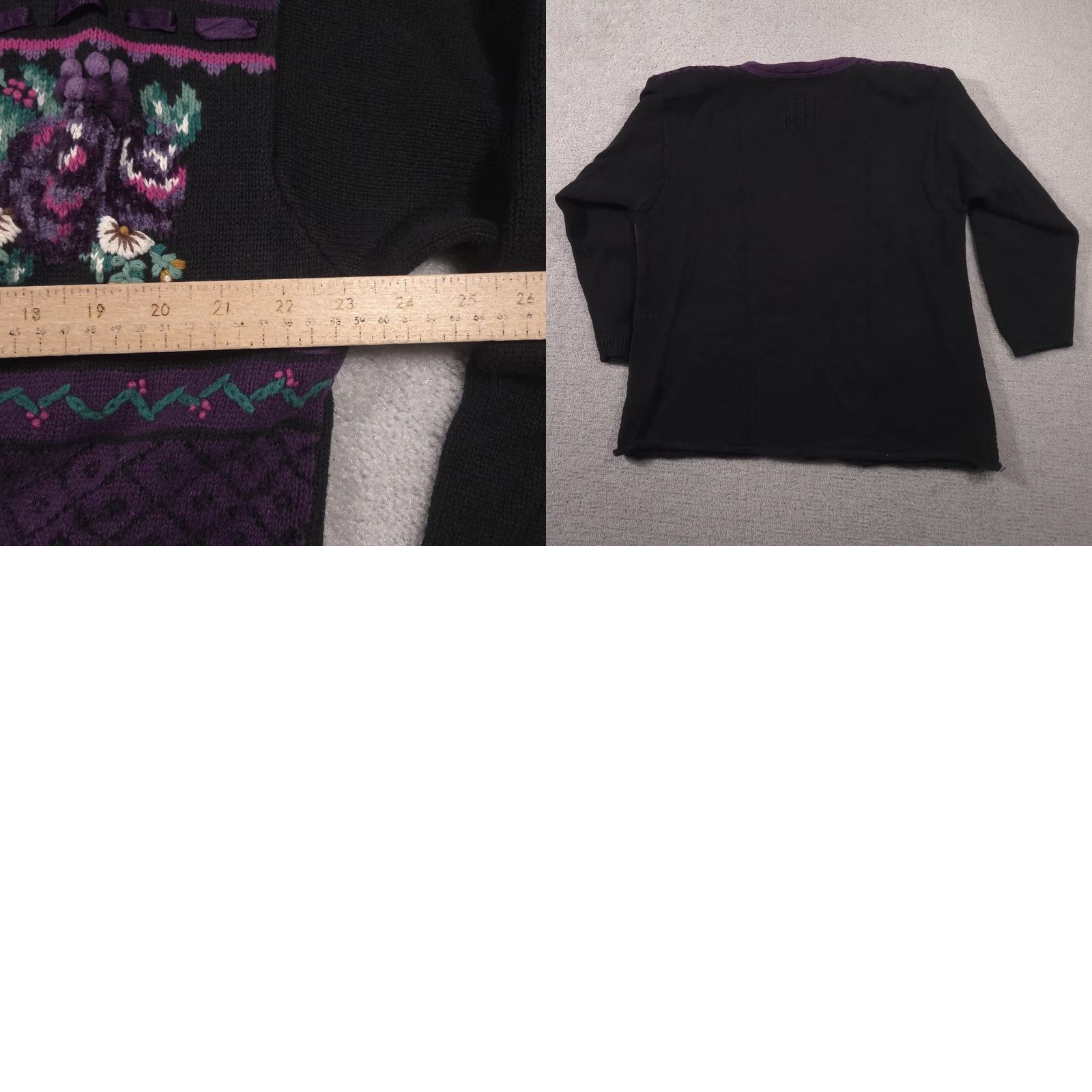 Jantzen VINTAGE Jantzen Cardigan Sweater Womens Large Black Purple Embroidered 90s Size L / US 10 / IT 46 - 9 Thumbnail