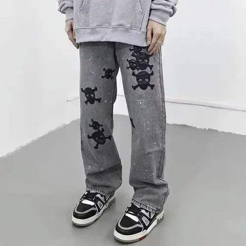 Jean Pirate Skull Patch Gray Denim Jeans Size US 32 / EU 48 - 1 Thumbnail