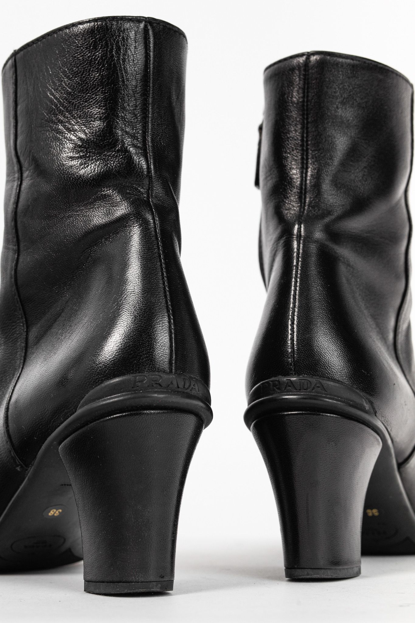 Prada Prada Black Leather Almond-Toe Ankle Boots Size US 7.5 / IT 37.5 - 8 Thumbnail