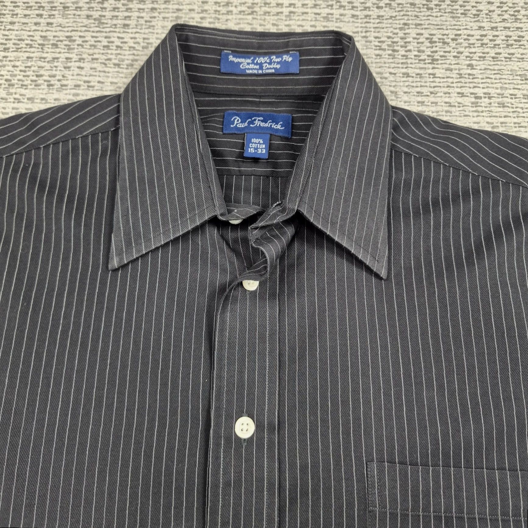 Vintage Paul Fredrick Button Up Shirt Mens 15 32/33 Black Pinstriped Dress Business Shirt Mens 15-33 Black Pinstripe Formal Casual Size 40R - 5 Thumbnail