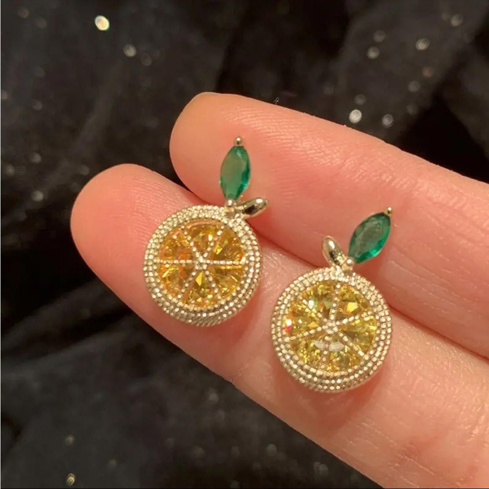 Designer 18K Gold Plated Shiny Yellow Rhinestone Lemon Earrings Size ONE SIZE - 1 Thumbnail