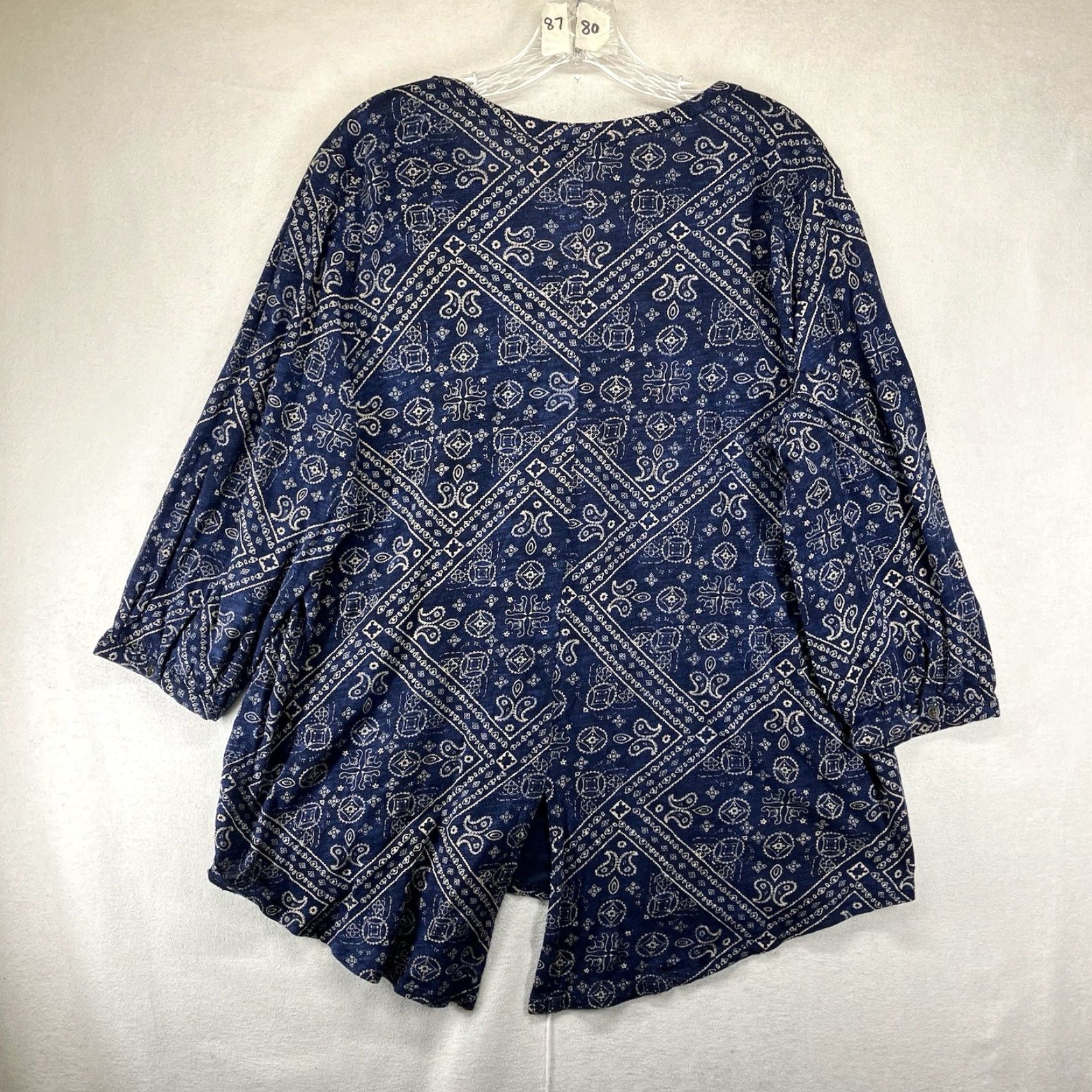 Lucky Brand Lucky Brand Women's Plus Size Blouse 1X Boho Paisley V-Neck Puff Sleeve Cotton Modal Summer Fall Spring Winter Size XL / US 12-14 / IT 48-50 - 2 Thumbnail