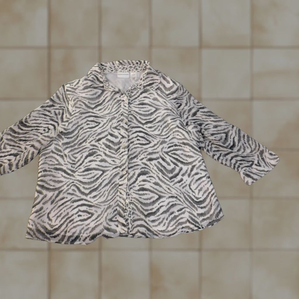 Vintage Alfred Dunner Button-Up Shirt Women 20 Plus Gray Geometric Lined Polyester Casual Long Sleeve Size 3XL / US 20-22 - 1 Thumbnail