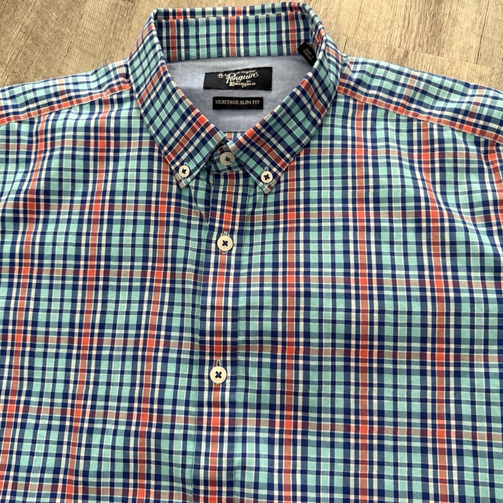 Original Penguin Original Penguin Shirt Mens 16.5 32/33 Blue Heritage Slim Fit Plaid Button Up Size US XL / EU 56 / 4 - 7 Thumbnail