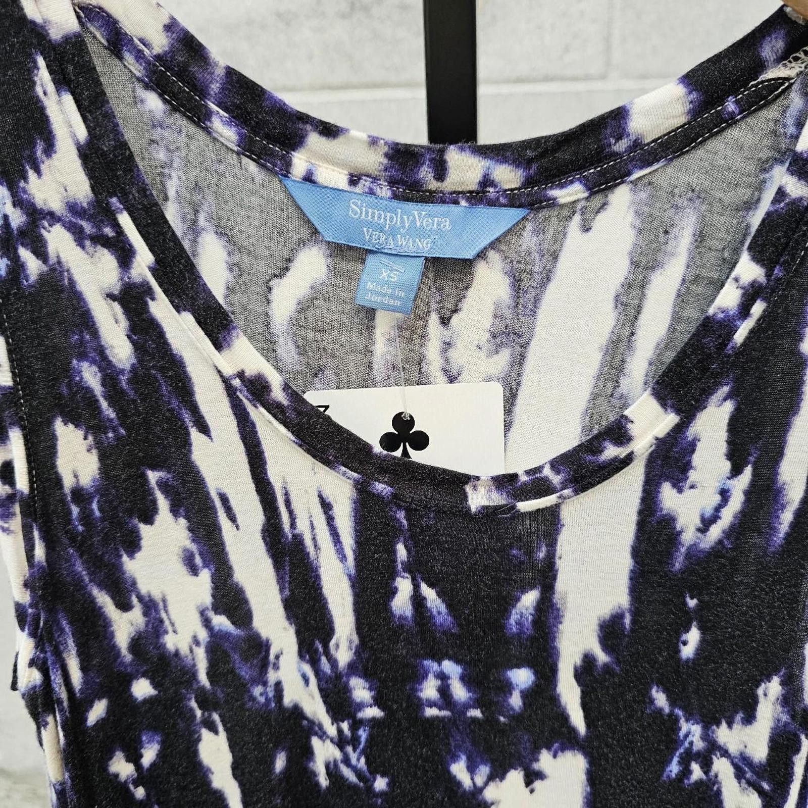 Designer Vera Wang Women's White and Navy Tie-Dye XS Sleeveless Shirt Size XS / US 0-2 / IT 36-38 - 2 Thumbnail