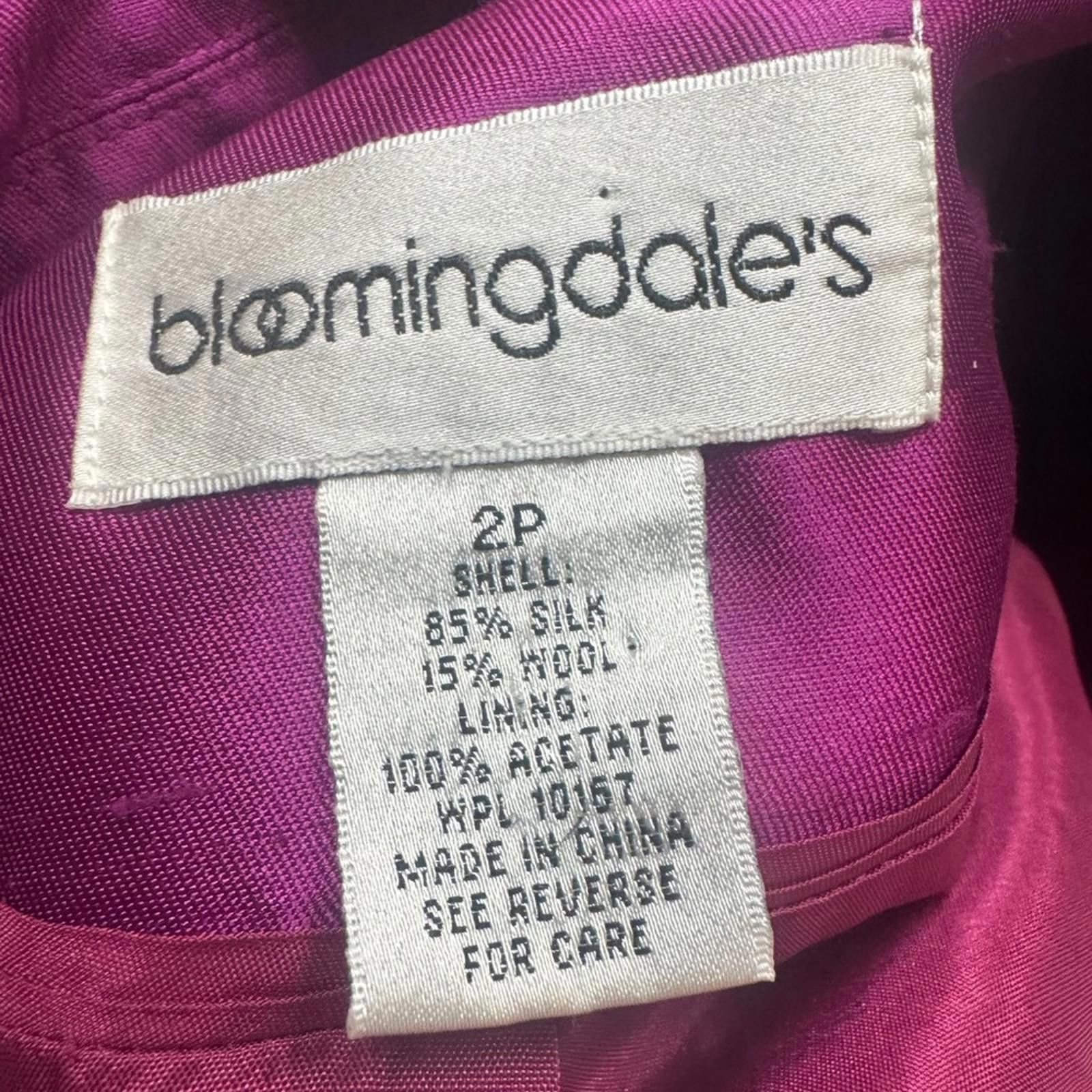 Bloomingdale's 80s Bloomingdale’s 2P Magenta Silk Blazer Rhinestone Buttons Size XS / US 0-2 / IT 36-38 - 5 Thumbnail