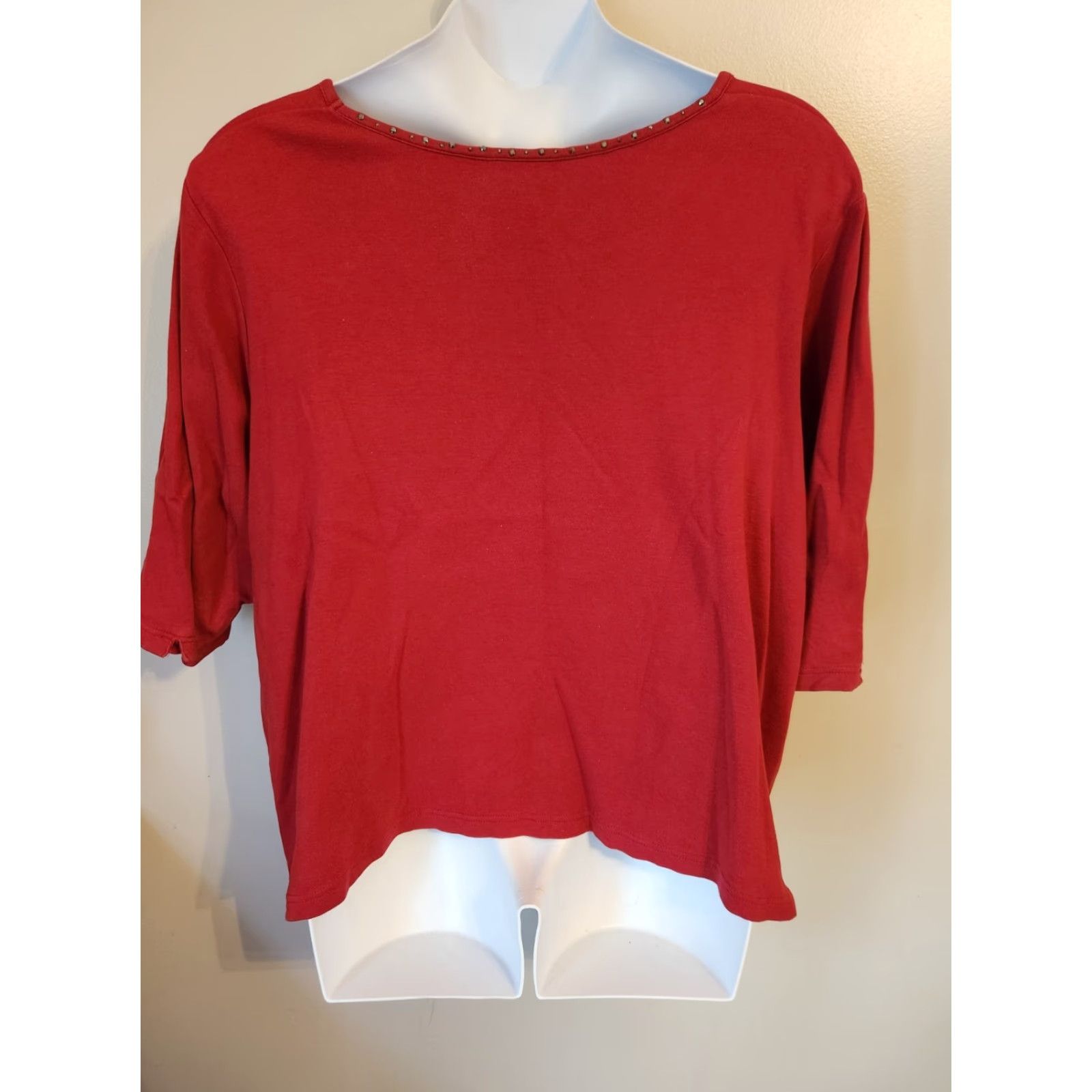 Quacker Factory VINTAGE Quacker Factory Red Rhinestone Purse Design 3/4 Sleeve Casual Top Shirt 3X Plus Size XXL / US 16-18 / IT 52-54 - 5 Thumbnail