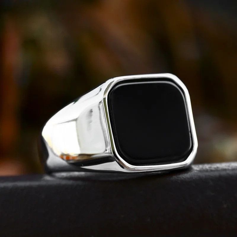 Other Retro Flat Square Black Glass Ring Size ONE SIZE - 3 Thumbnail