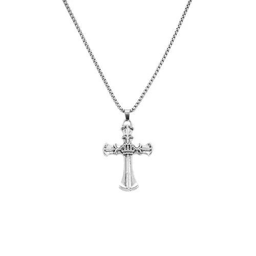 Jewelry Silver Crown Cross Pendant Necklace, Men's Religious Jewelry Size ONE SIZE - 4 Thumbnail