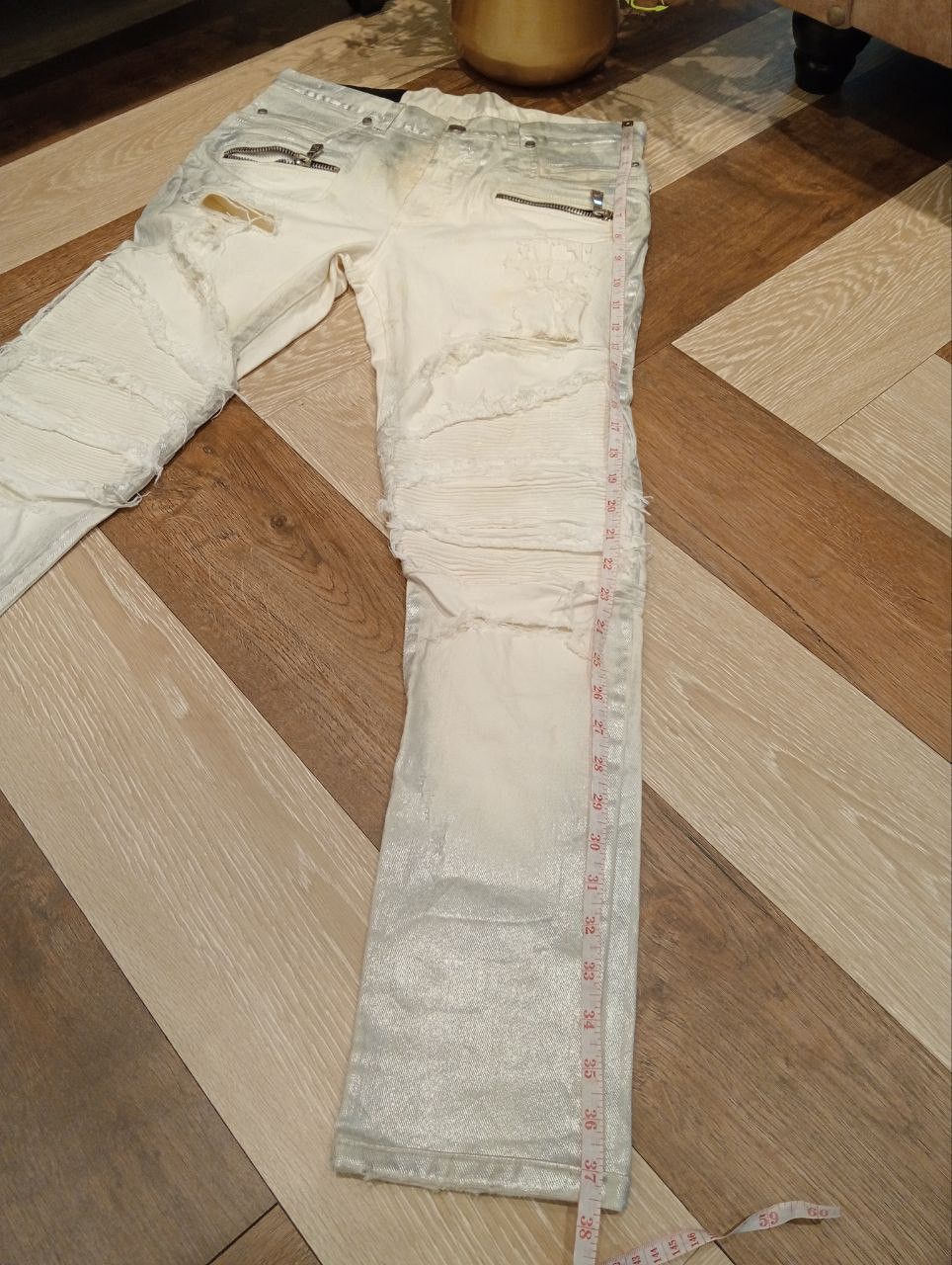 Balmain Balmain Paris Slim Metallic White Biker Jeans Size US 29 - 22 Thumbnail