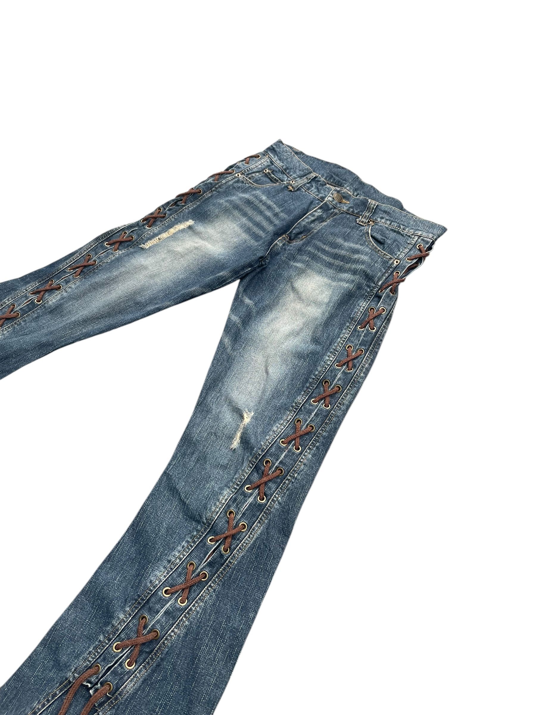 Japanese Brand Cool Drive Striker Flare Distersed Lace Up Jeans Size US 34 / EU 50 - 2 Thumbnail