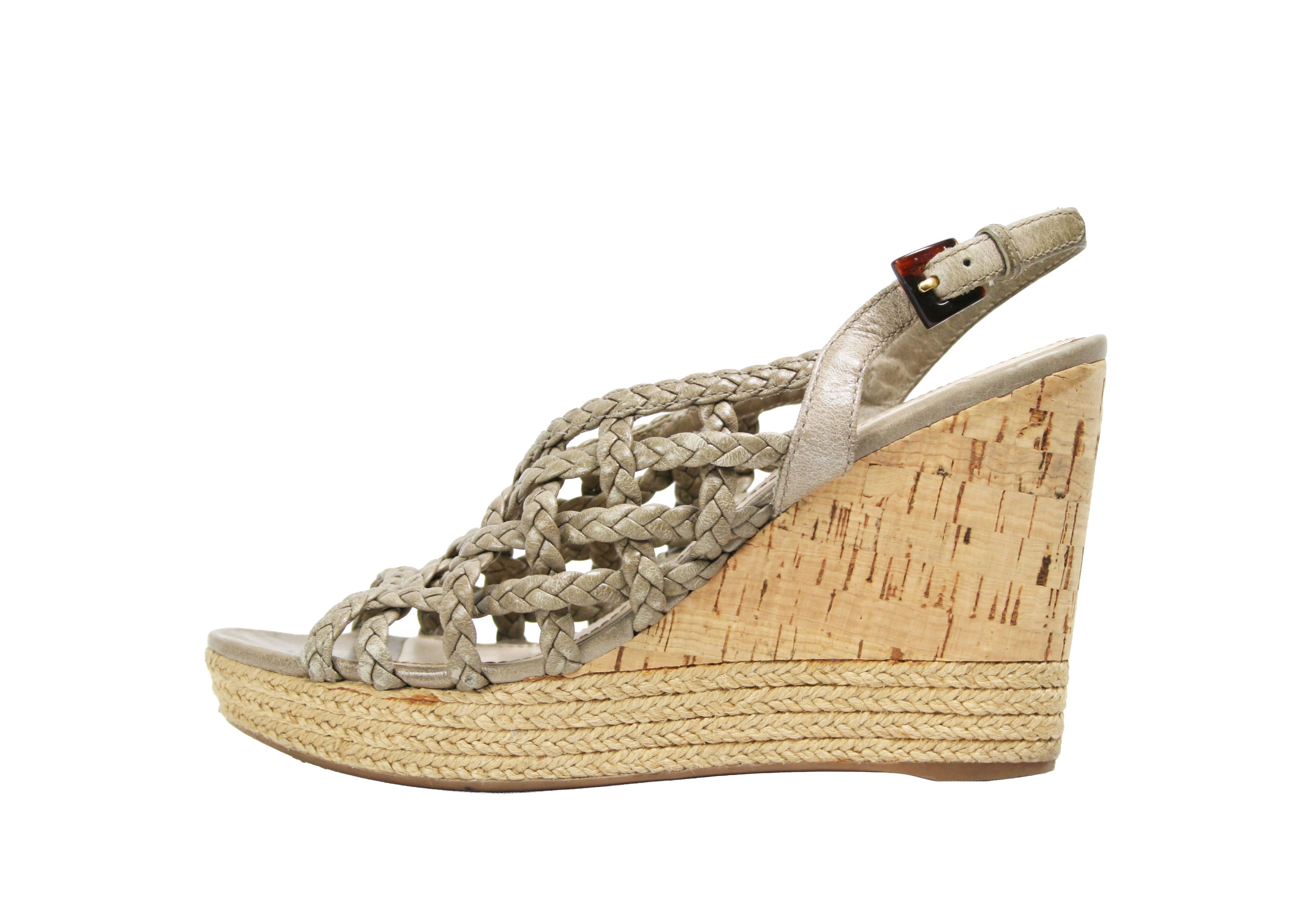 Prada Y2K Wedge Woven Leather Cork Espadrille Sandals Size US 6 / IT 36 - 1 Thumbnail
