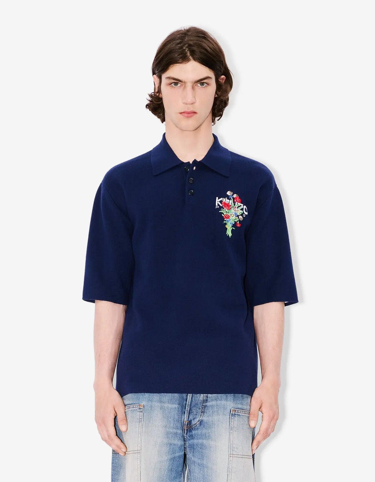 Kenzo Kenzo Archive Bouquet Blue Embroidered Knit Polo Shirt Size US M / EU 48-50 / 2 - 2 Thumbnail