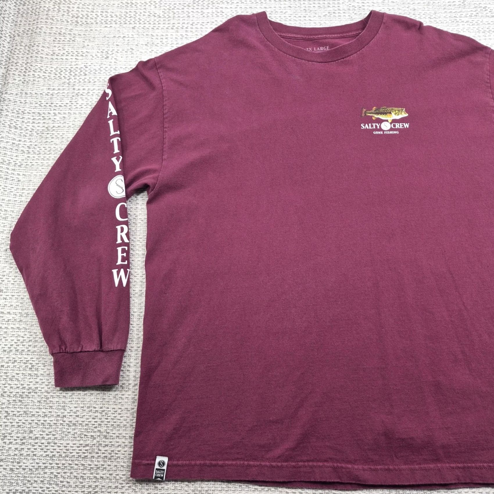 Vintage Salty Crew Shirt Mens 2XL Red Long Sleeve Bass Gone Fishing Graphic Tee Crewneck Burnt Red USA 90s Fish Mens Size US XXL / EU 58 / 5 - 5 Thumbnail