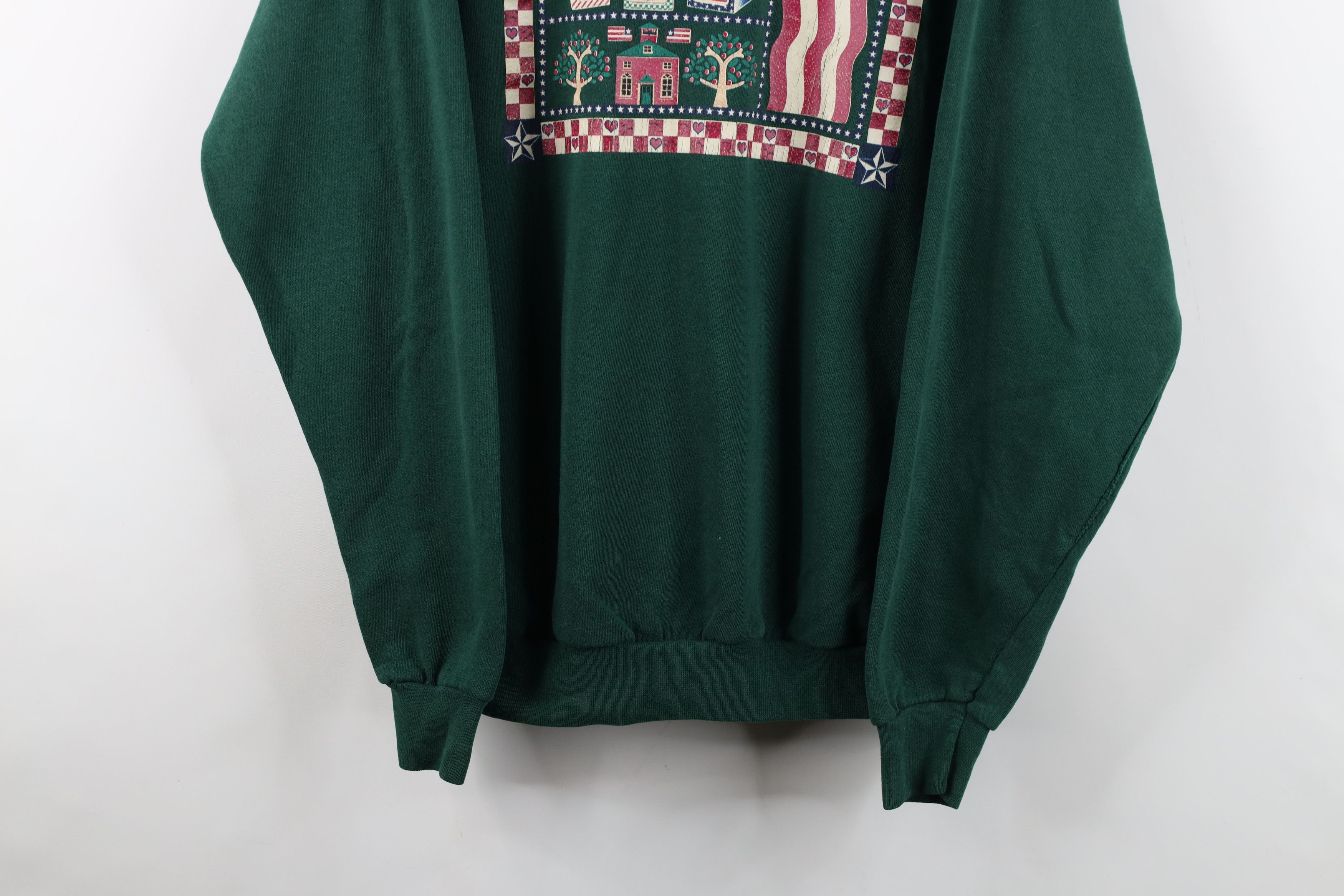 Vintage Vintage 90s Streetwear Flag Bear Sweatshirt Green USA Size XL / US 12-14 / IT 48-50 - 3 Thumbnail