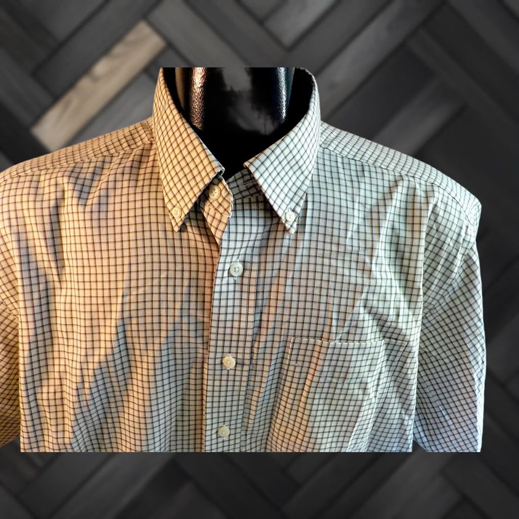Vintage L.L. Bean Button-Down Shirt Wrinkle Resistant Beige Brown Black XL Tall Mens Short Sleeve Check-Blend Cotton Size US XL / EU 56 / 4 - 1 Thumbnail
