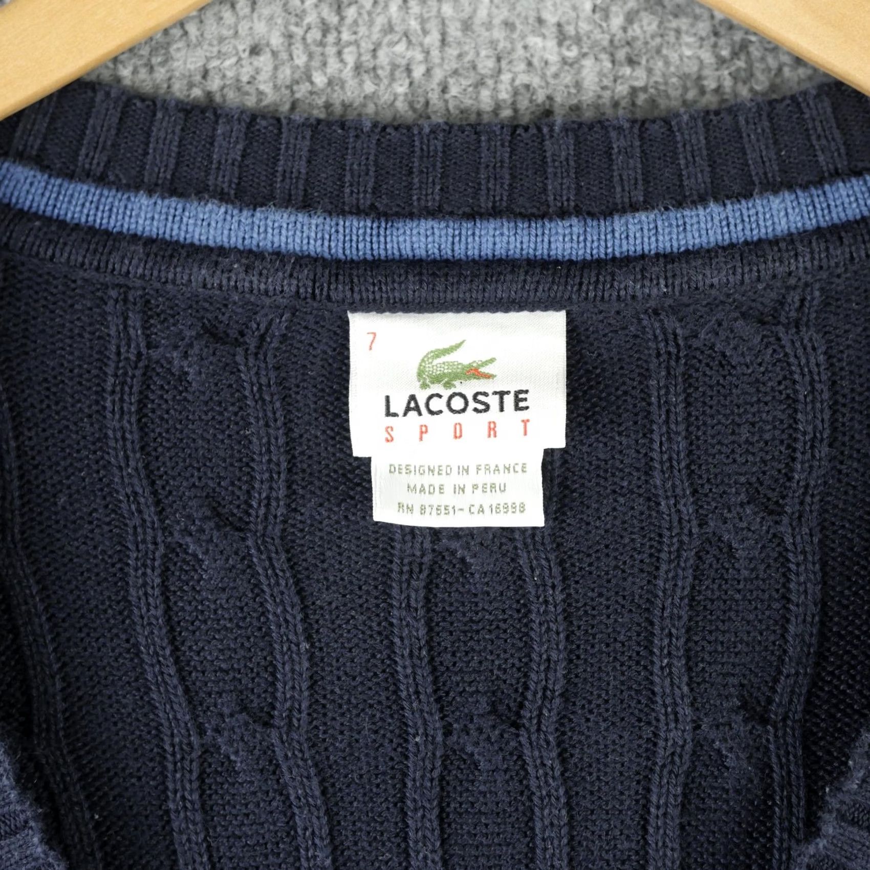 Lacoste Lacoste Mens 2XL Blue Cotton Cable-Knit V-Neck Pullover Sweater Logo Sport Size US XXL / EU 58 / 5 - 6 Thumbnail