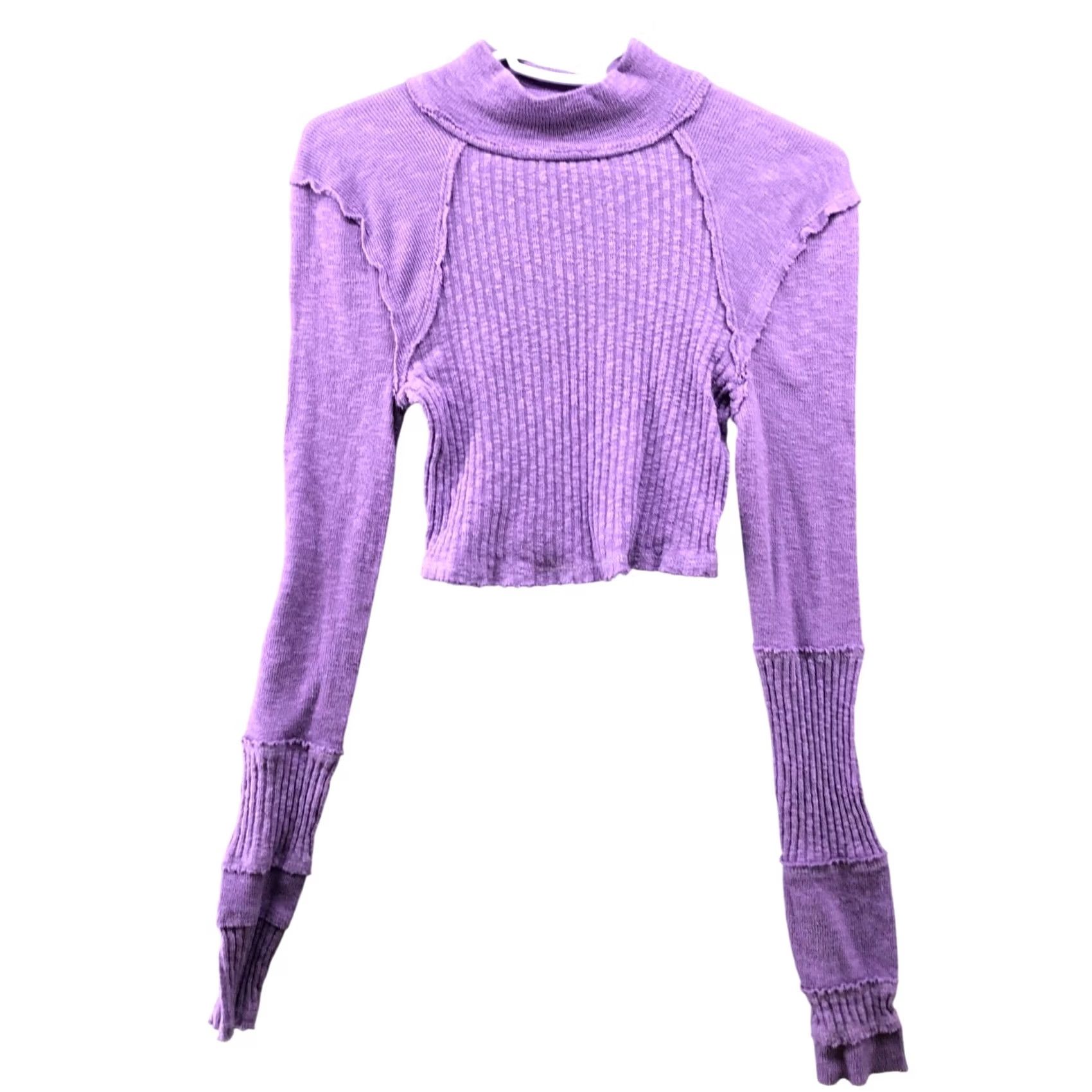 Urban Outfitters VINTAGE? No. Urban Outfitters BDG Messi Seamed Mock Neck Crop Top Womens S Purple Long Sleeve Size S / US 4 / IT 40 - 2 Thumbnail