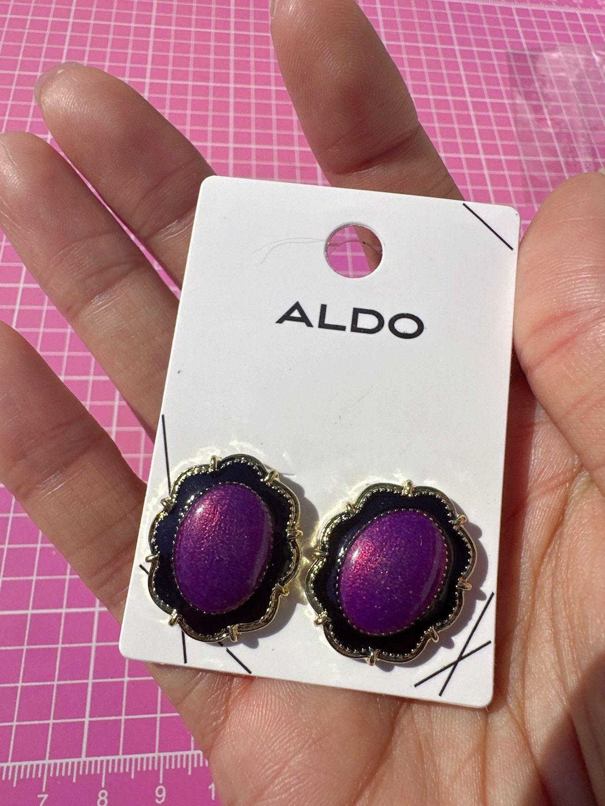 Designer ALDO reflective Purple Earrings gold tone studs Size ONE SIZE - 2 Thumbnail