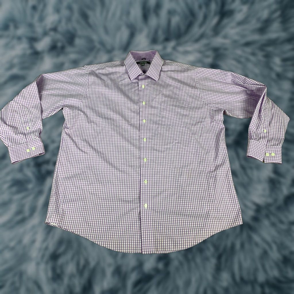 Kenneth Cole Kenneth Cole Non Iron Purple Checkered Dress Button-Down Shirt XL 17.5 34/35 Mens Size 46R - 1 Thumbnail