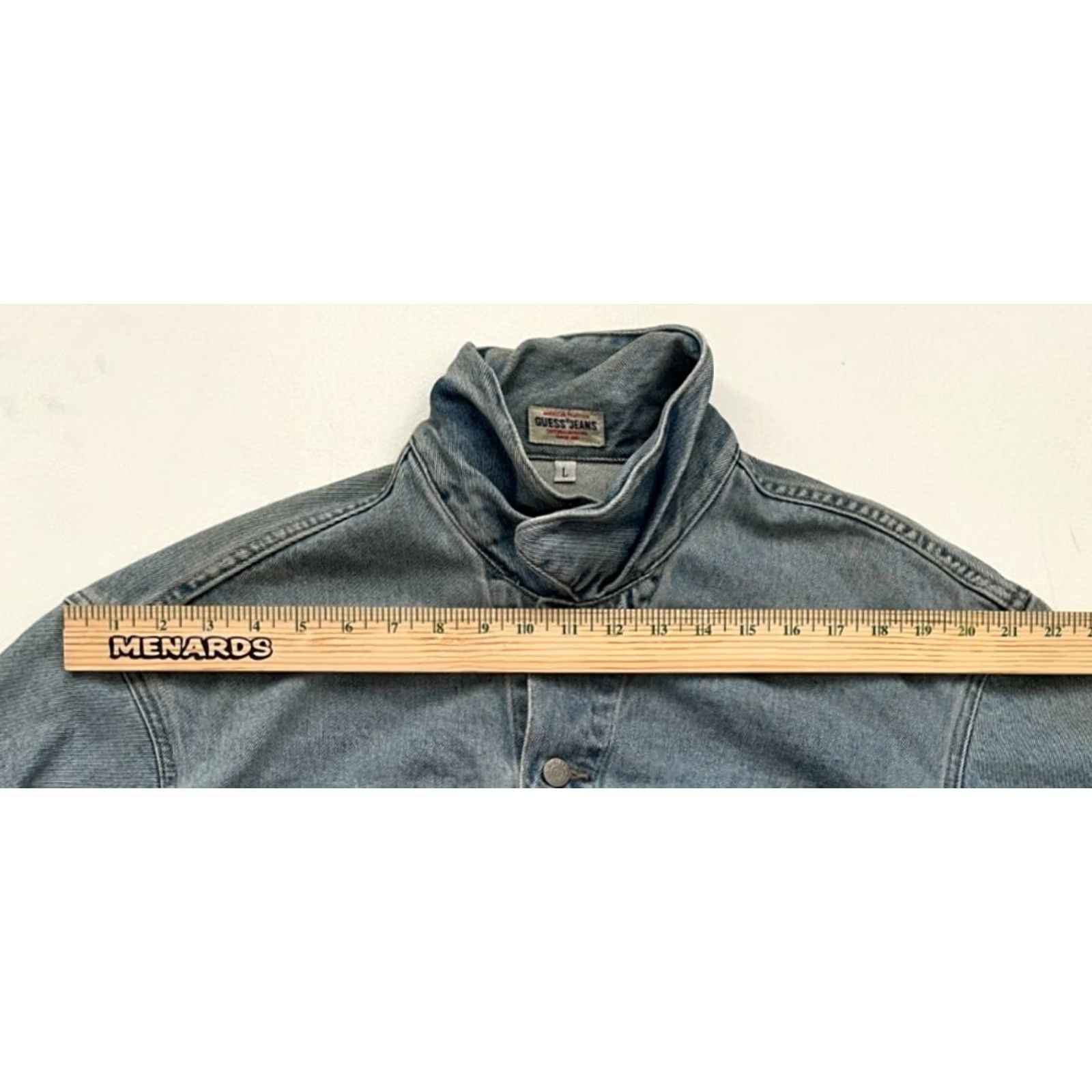 Guess VINTAGE GUESS Denim Trucker Jacket Women’s L Blue 90s Made in USA Button Collared Short Sleeve 100% Cotton Size 36" / US 14 / IT 50 - 7 Thumbnail