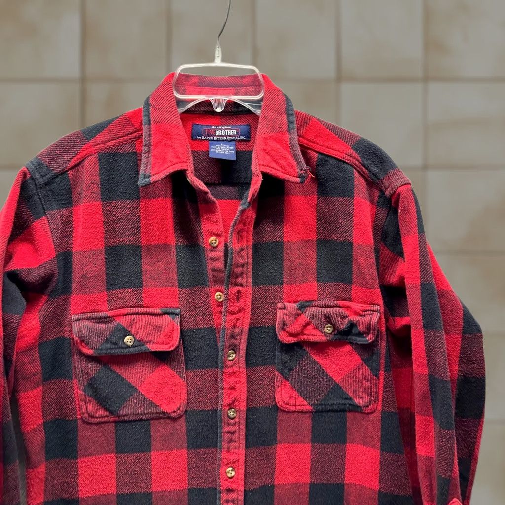 Vintage Five Brothers Flannel Shirt Adult Large Red Black Heavy Cotton Mens Work 80s Size US L / EU 52-54 / 3 - 1 Thumbnail
