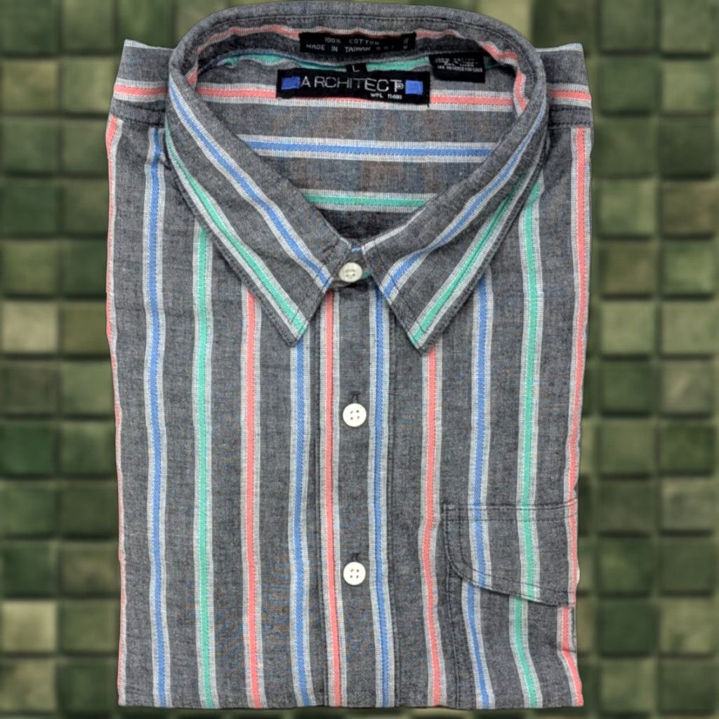 Architect VINTAGE Architect Button-Up Striped Long Sleeve Cotton Mens L Large Dress Shirt Size 42R - 1 Thumbnail