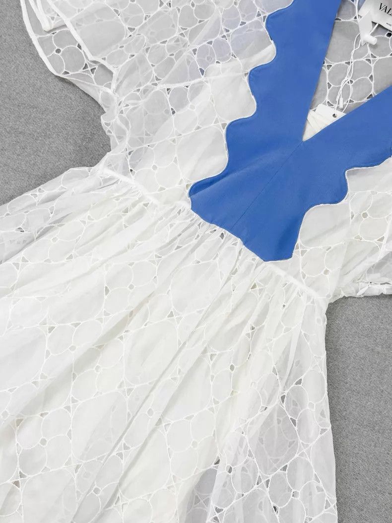 valentino blue and white dress Red Valentino // Blue & Multi Printed A-Line Dress – VSP Consignment main image 1