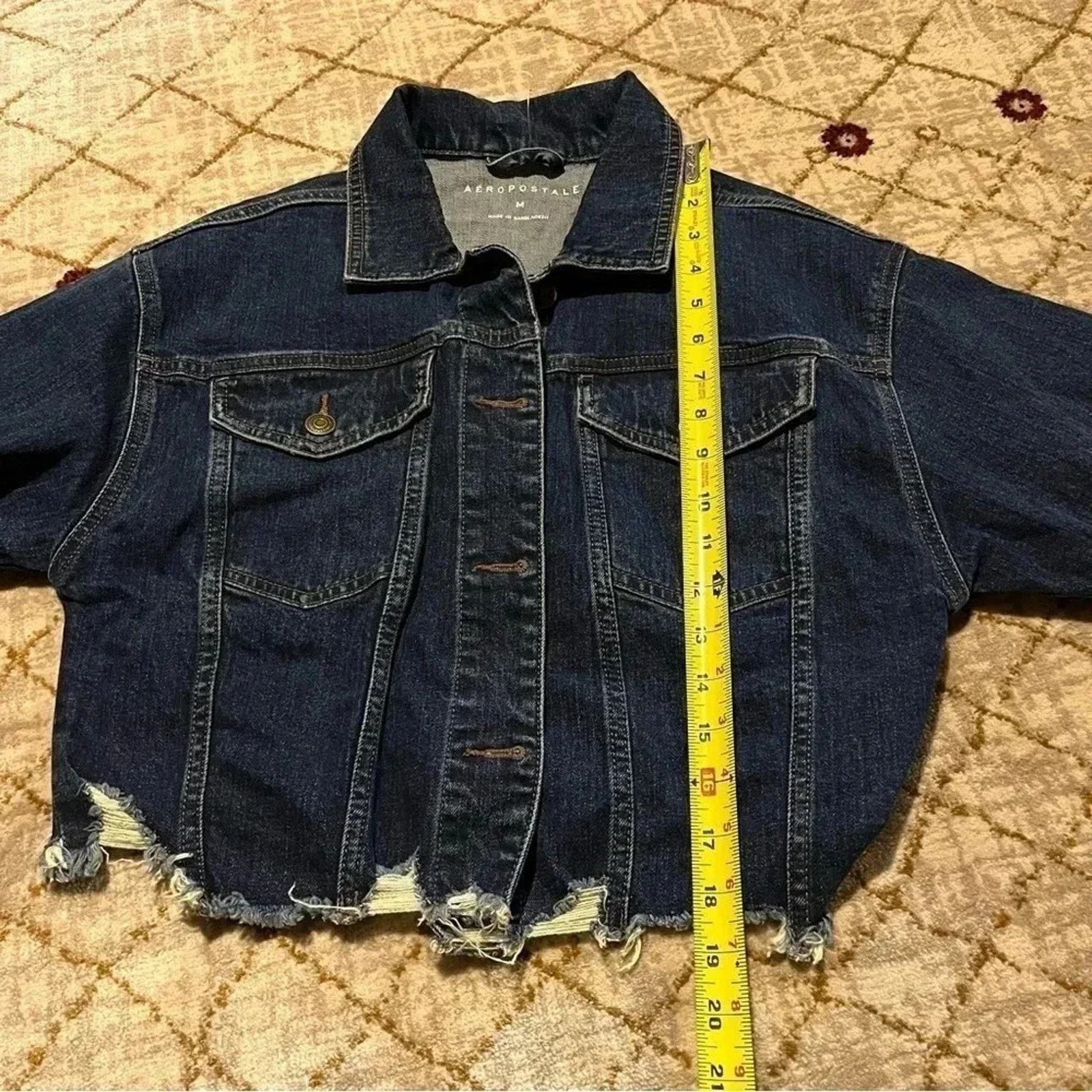 Aeropostale AEROPOSTALE Blue Distressed Denim Cropped Jean Jacket sz M Size M / US 6-8 / IT 42-44 - 8 Thumbnail