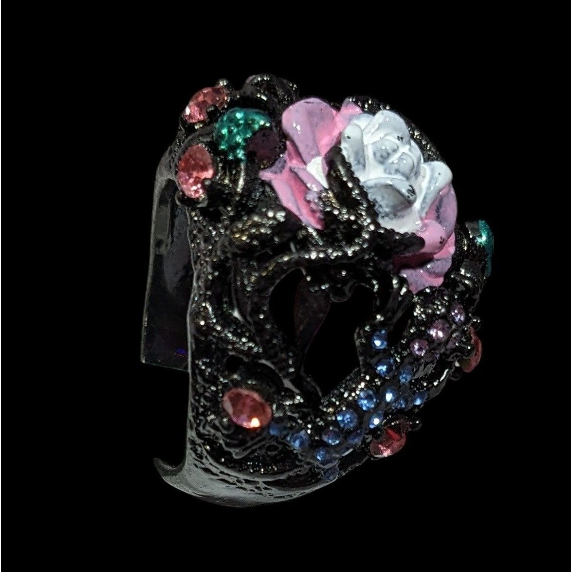 Other Pastel Goth Romantic Floral Enamel And Gemmed Ring Size 8 1/ Size ONE SIZE - 5 Thumbnail