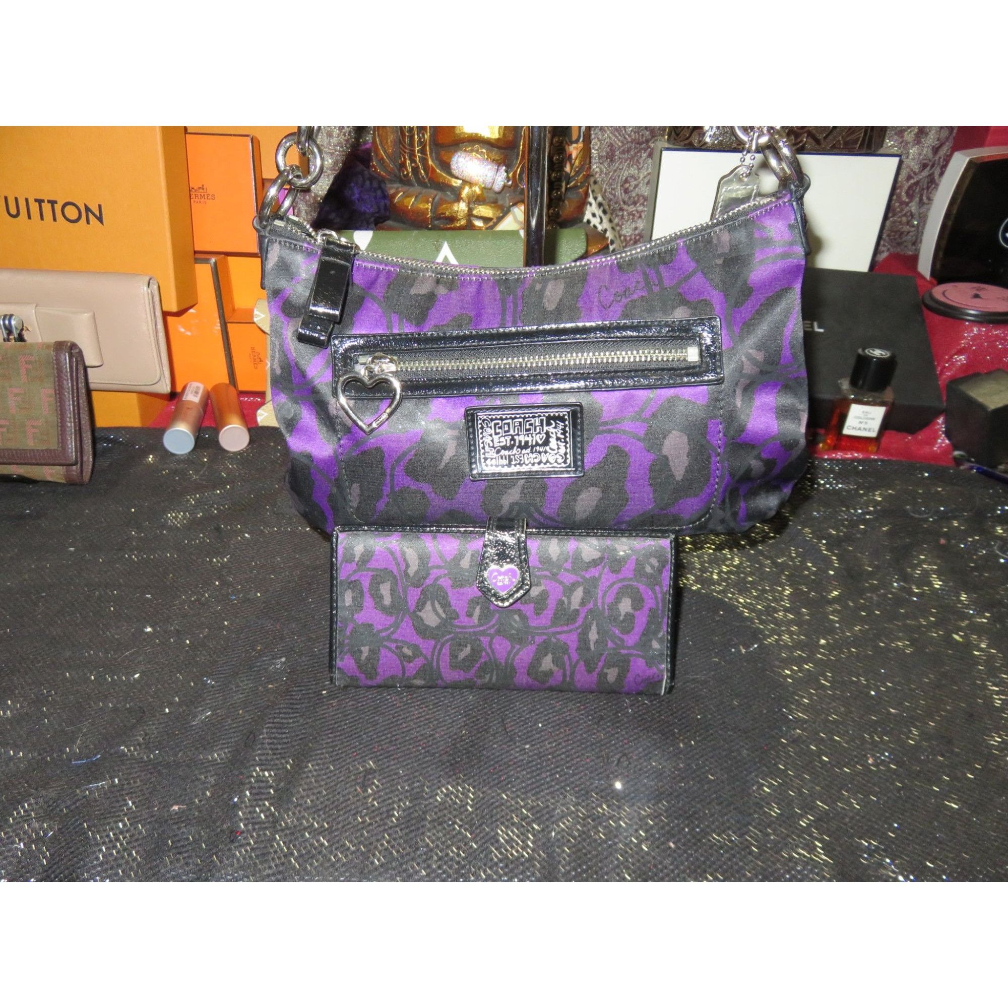 image of Coach Poppy Daisy Purple Ocelot Print Crossbody Bag F20024 W, Women's