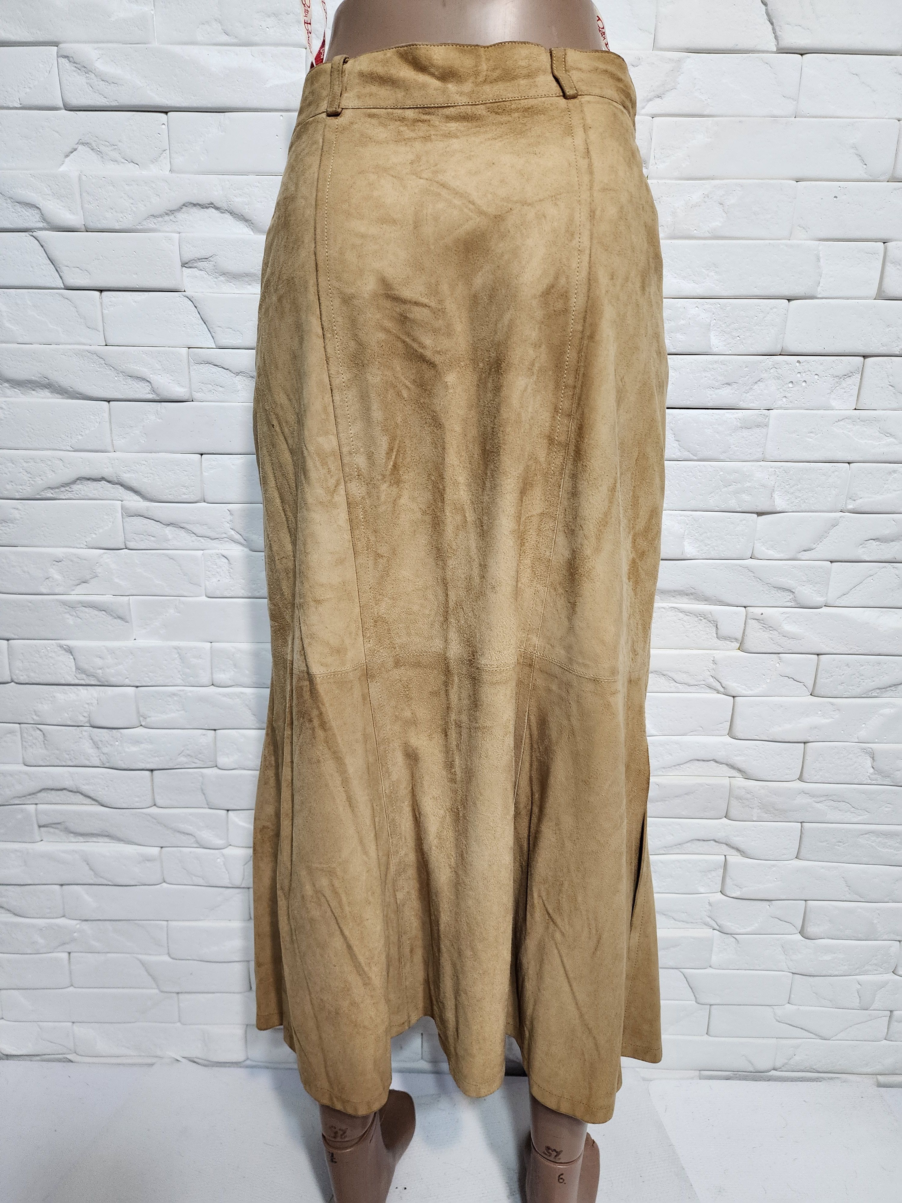 Other Brown Suede Leather Skirt, Plastic Buttons Fasteners Size 28" / US 6 / IT 42 - 4 Thumbnail