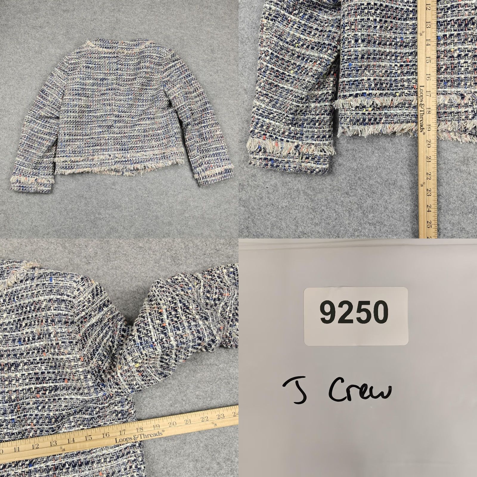 J.Crew J.CREW Jacket Womens 6 Blue Tweed Collarless Fringe Zip Pockets Short Lined Shirt Women Vintage: No Size 28" / US 6 / IT 42 - 8 Thumbnail