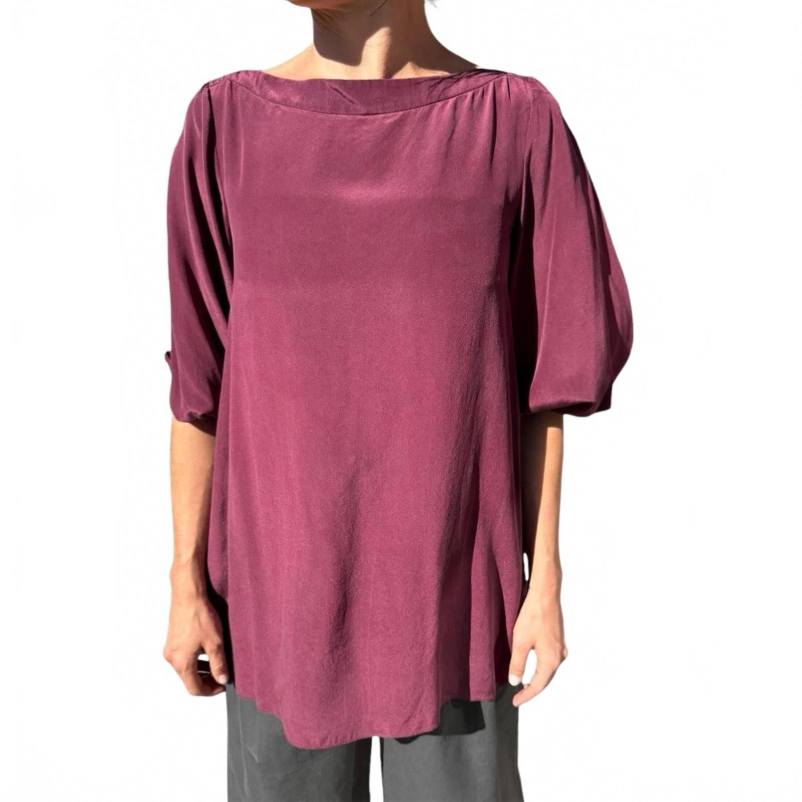 Designer Geren Ford M Silk Burgundy Blouse w/ Cutout Sleeves Size M / US 6-8 / IT 42-44 - 2 Thumbnail