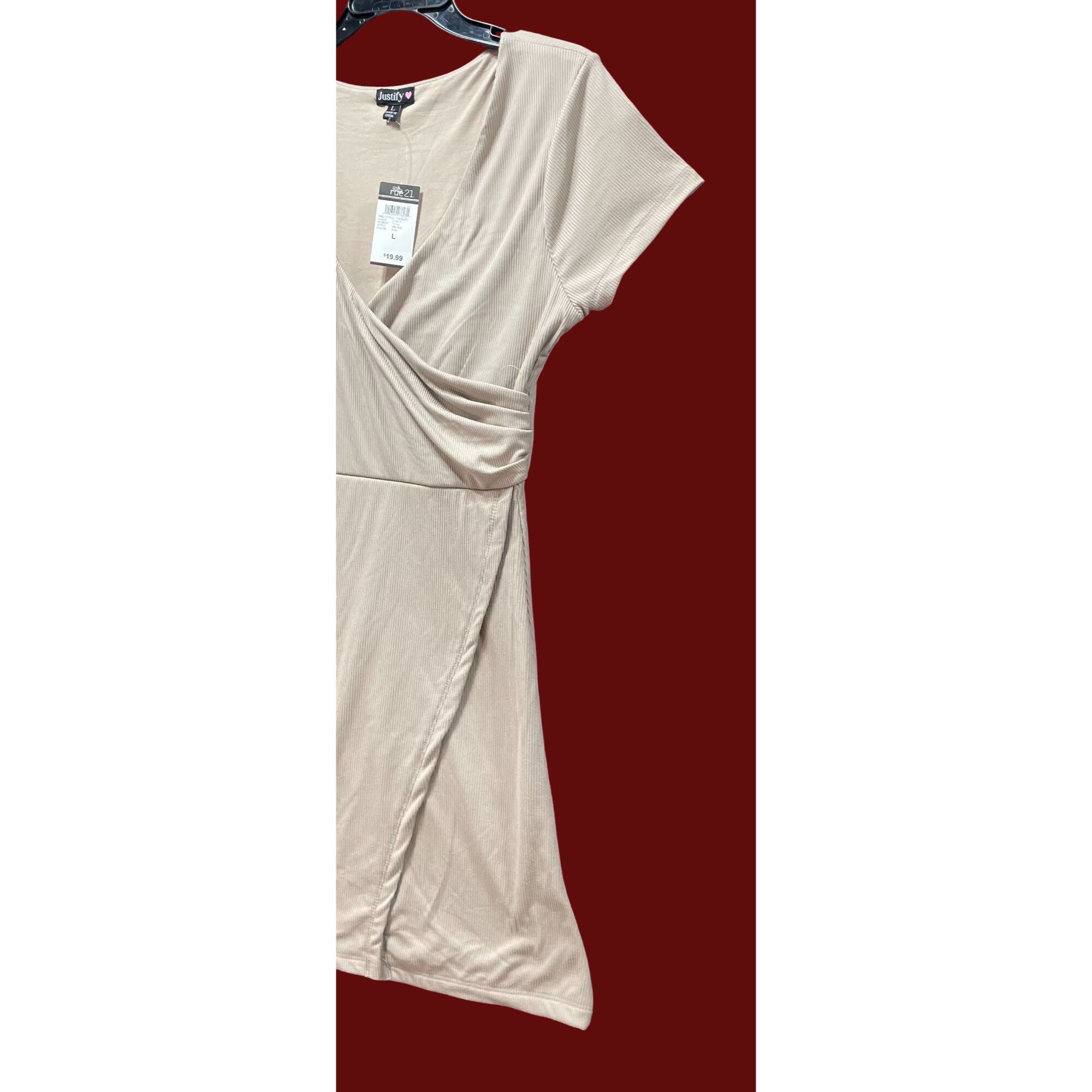 Other Justify - Women's V-Neck Lined Casual Dress - Beige - Large Size L / US 10 / IT 46 - 17 Thumbnail