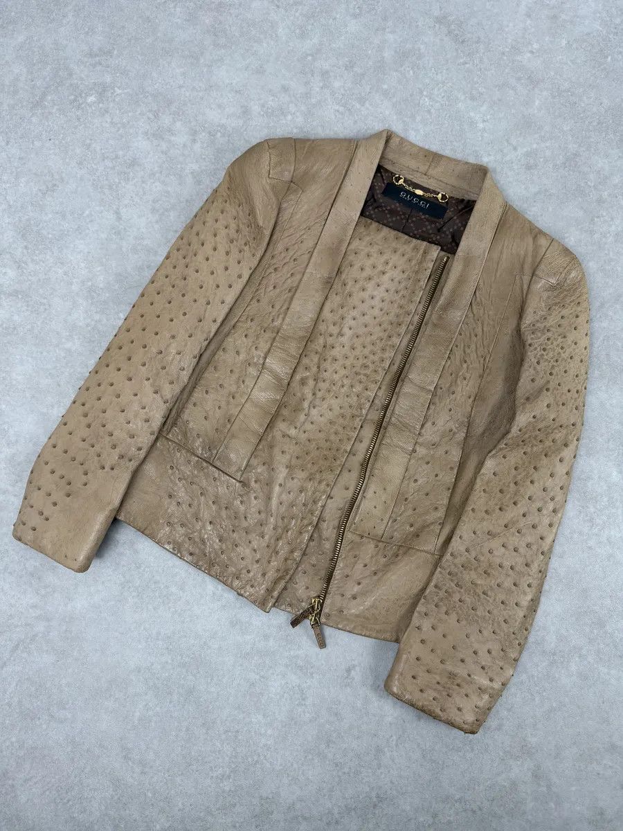 Gucci FW2010 Gucci Beige Asymmetrical Ostrich Leather Jacket by Frida Giannini Size S / US 4 / IT 40 - 8 Thumbnail