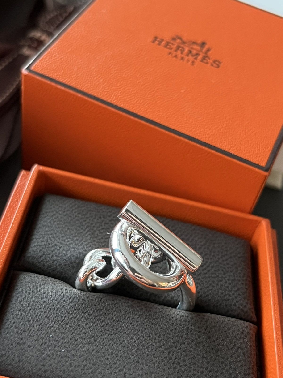 Hermes Rare Brand New Hermes Iconic Croisette Logo Ring 59 Size ONE SIZE - 2 Thumbnail