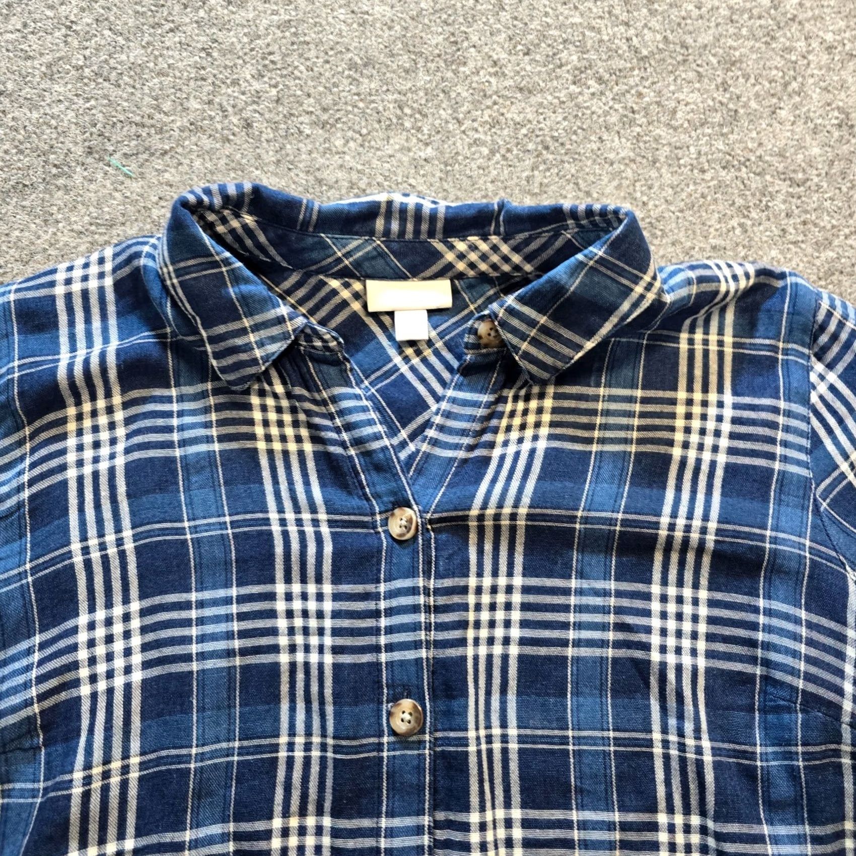 J. Jill J Jill Top Womens Medium Blue Plaid Distressed Ombre Long Sleeve Button Casual Shirt Size M / US 6-8 / IT 42-44 - 2 Thumbnail