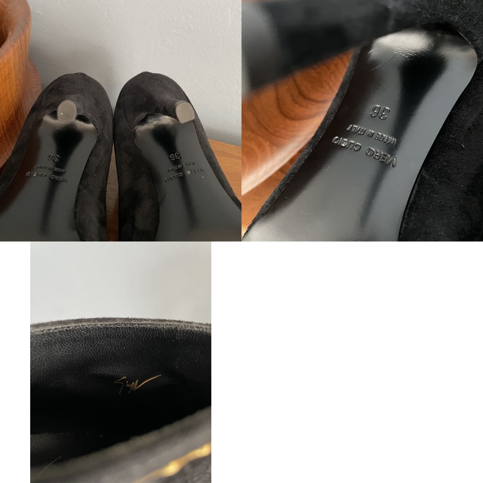 Giuseppe Zanotti VINTAGE Giuseppe Zanotti Black Suede Booties Stiletto Heel Gold Trim Ankle Zip 36 Size US 6 / IT 36 - 8 Thumbnail