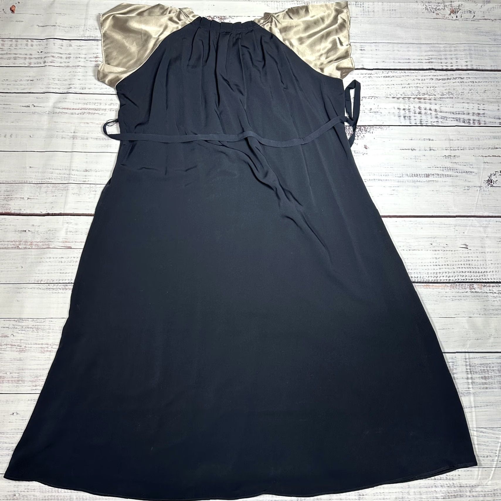 Vera Wang Vera Wang Navy Blue Gold Dress Fit & Flare Midi Short Sleeve Belted Rhinestone Lace Trim 8 Womens Dress Size M / US 6-8 / IT 42-44 - 3 Thumbnail