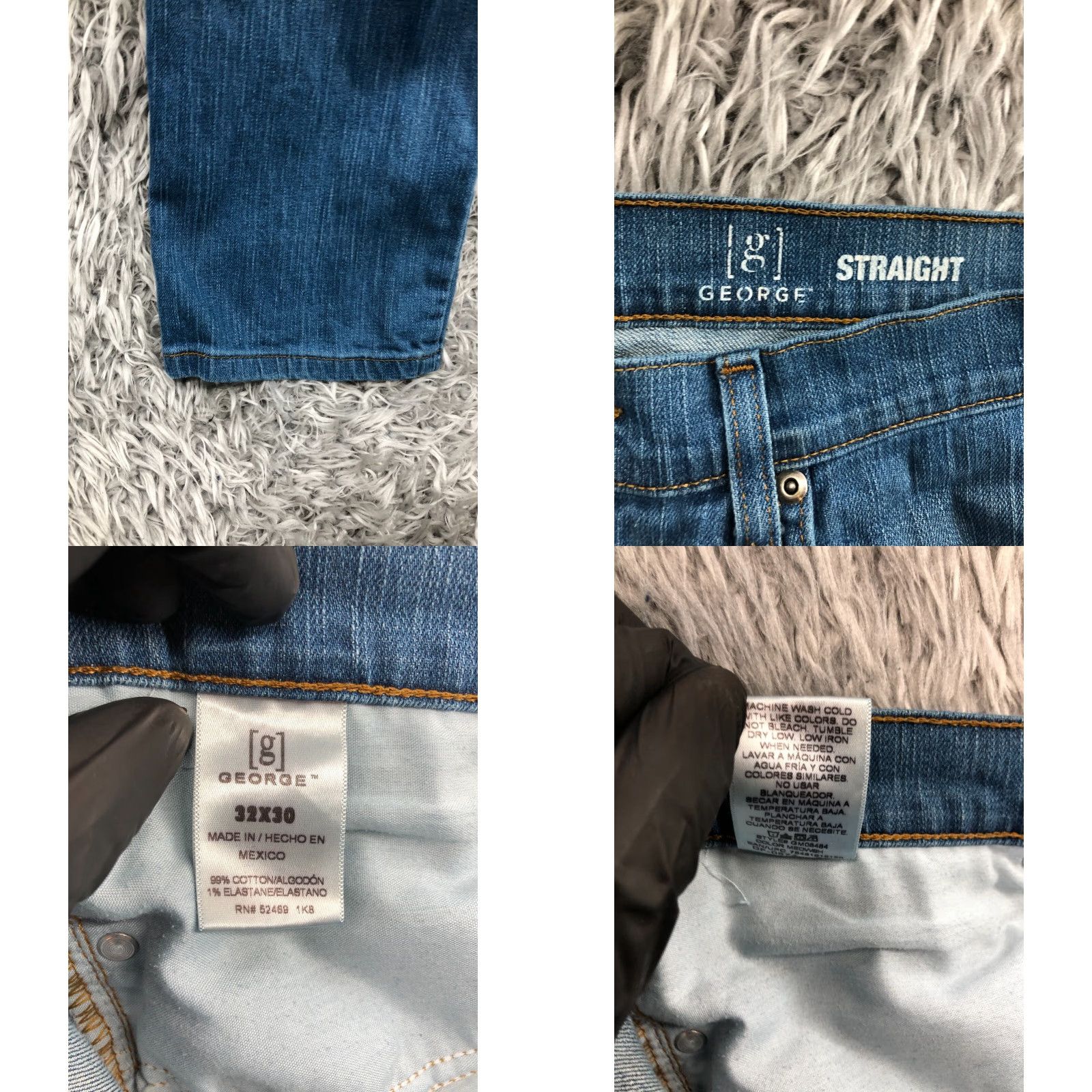 George George Straight Jeans Mens Regular 32x30 Blue Denim 5-Pocket Straight Mid Rise Belt Loops Size US 32 / EU 48 - 8 Thumbnail