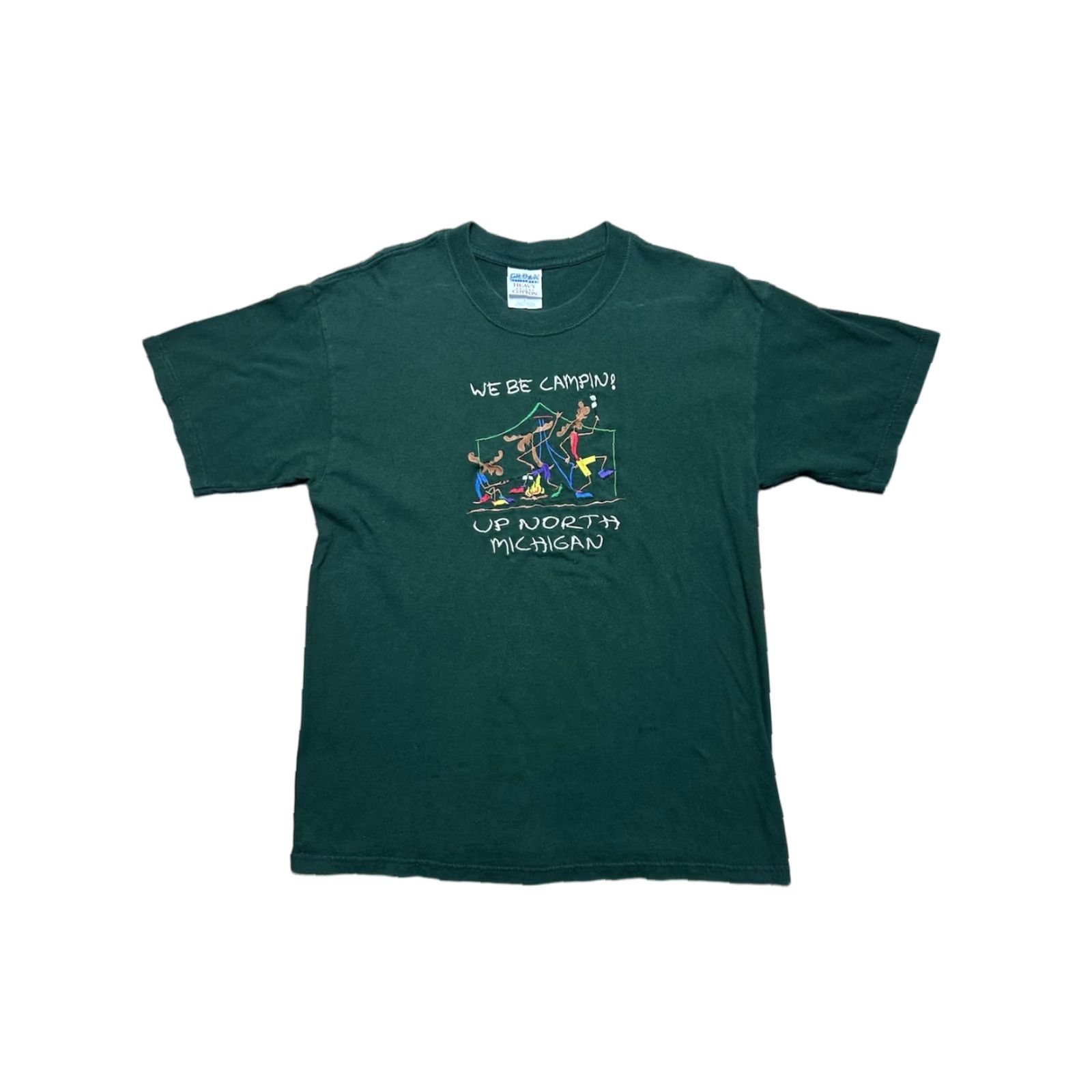 Vintage VINTAGE WE T-Shirt Up North Michigan We Be Camping Embroidered Moose Large Green Mens Girls? Size US L / EU 52-54 / 3 - 1 Thumbnail