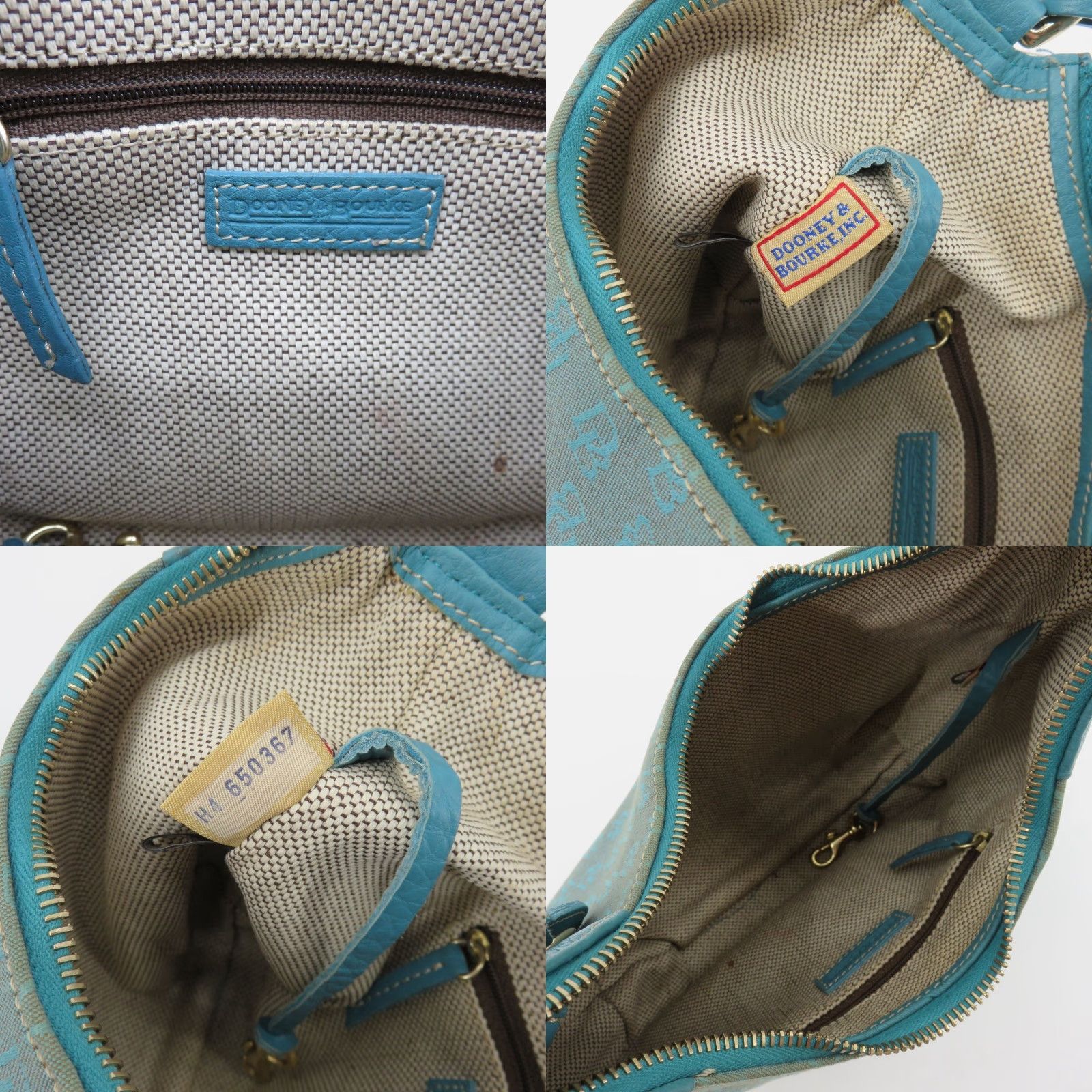 Dooney & Bourke VINTAGE Dooney & Bourke Signature DB Logo Jacquard Hobo Shoulder Bag Blue Leather Y2K Women Adults Size ONE SIZE - 8 Thumbnail