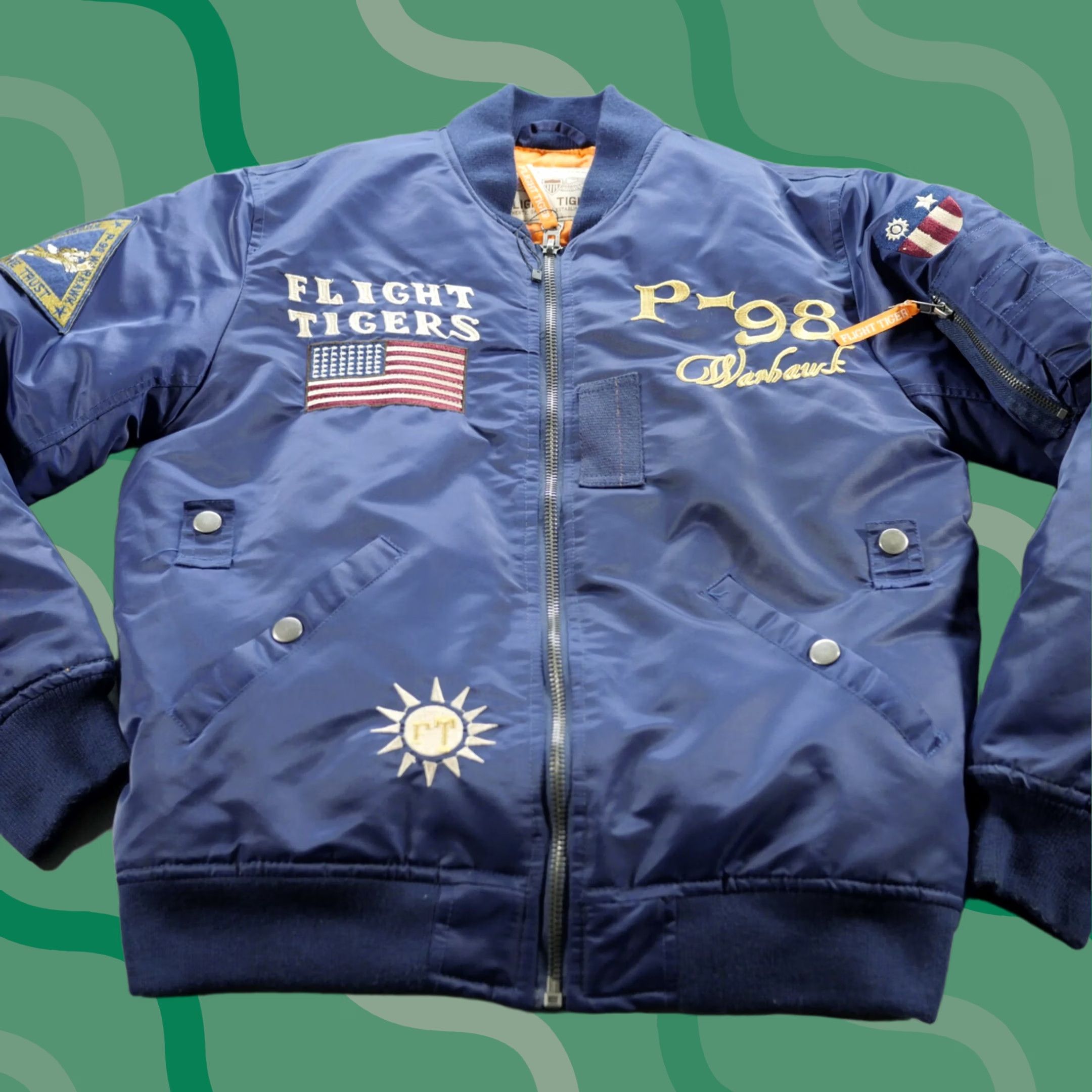 Vintage VINTAGE Flight Tigers Jacket Mens M Blue P-98 Warhawk Bomber 90s Embroidered Jacket Size US M / EU 48-50 / 2 - 1 Thumbnail