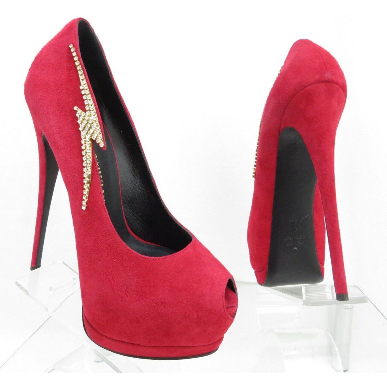 Giuseppe Zanotti SHARON 115 RED SUEDE CRYSTALS LIGHTNING PLATFORM PUMPS 39 Size US 9 / IT 39 - 2 Thumbnail