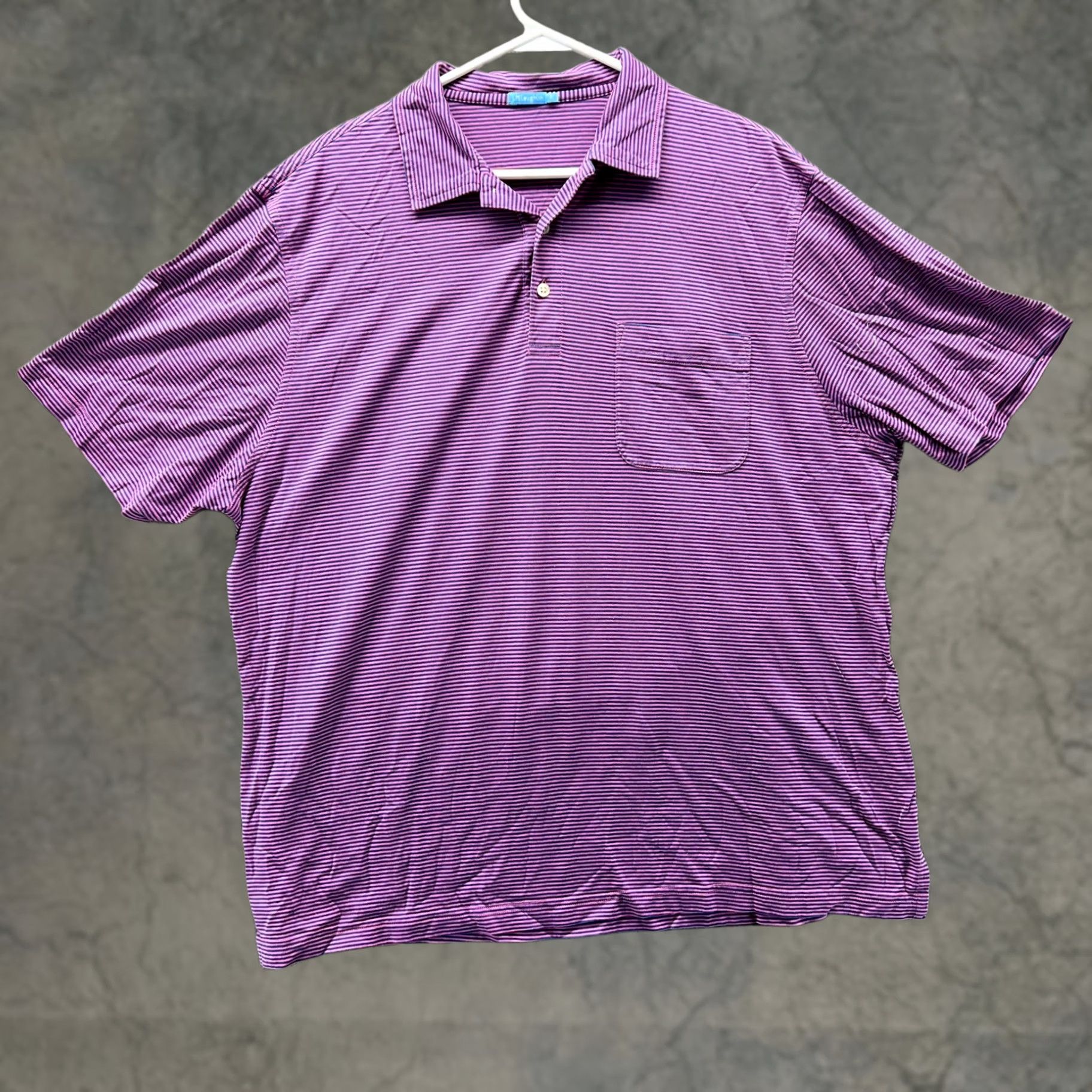 J.McLaughlin J. McLaughlin Polo Shirt Mens XL Purple Navy Stripe Pocket Polo Knit Casual Size US XL / EU 56 / 4 - 1 Thumbnail
