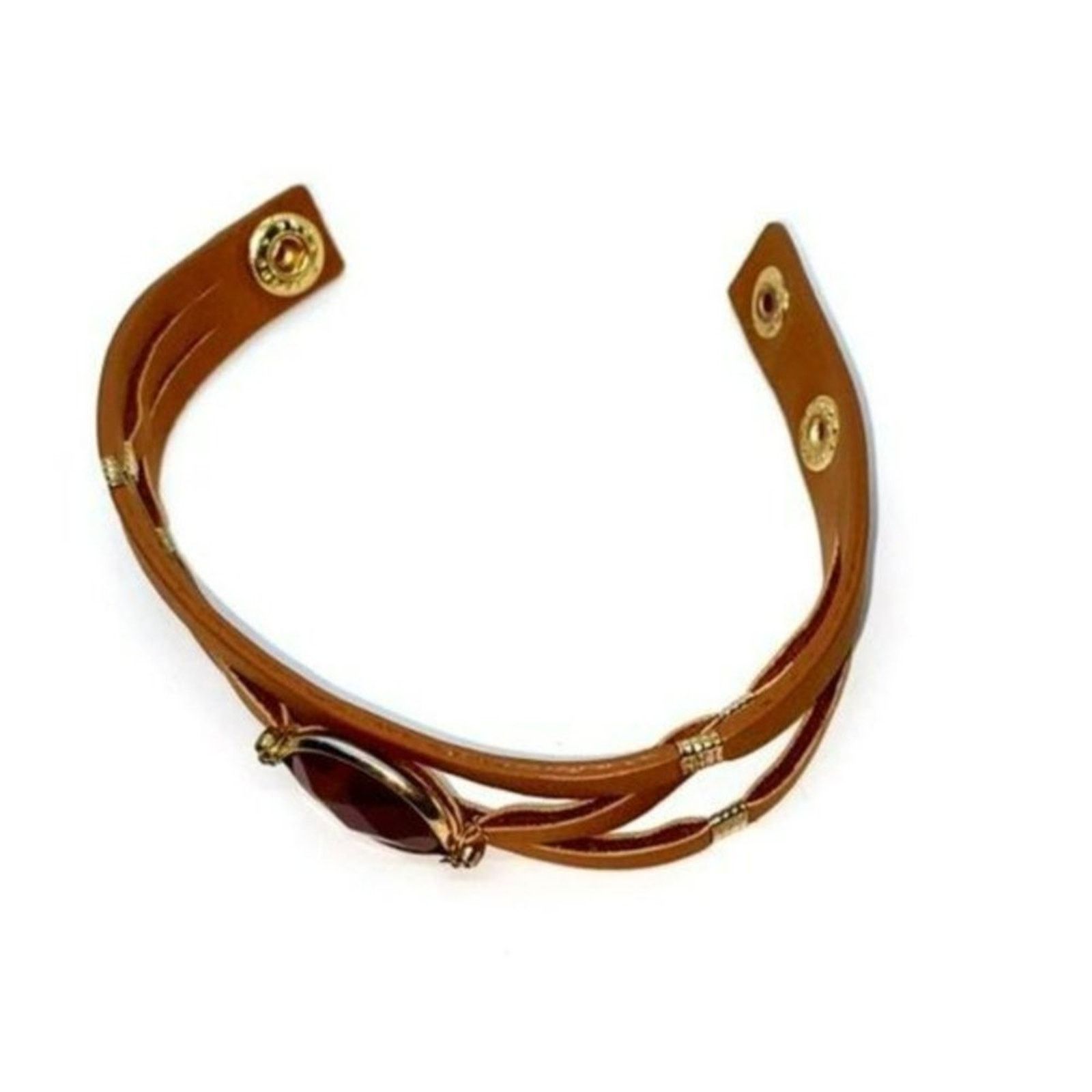 Handmade Faux-Leather Rhinestone Adjustable Bracelet Size ONE SIZE - 5 Thumbnail